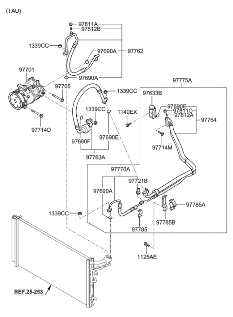 2014 Hyundai Genesis Old Body Style Aircon System-Cooler Line, Front Diagram 3