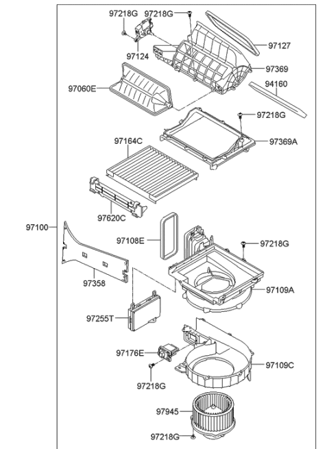 2014 Hyundai Genesis Old Body Style Heater System-Heater & Evaporator Diagram 3