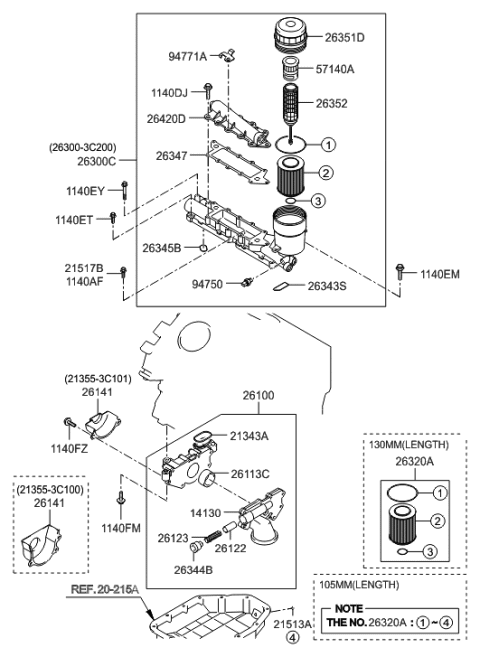 2008 Hyundai Genesis Oil Filter Service Kit Diagram for 26320-3C700