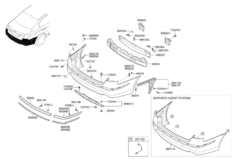 2008 Hyundai Genesis Moulding-Rear Bumper,LH Diagram for 86683-3M000