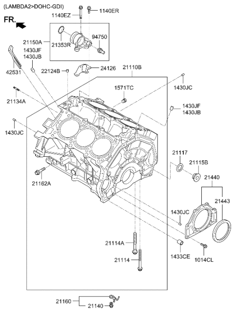 2012 Hyundai Genesis Block Sub Assembly-Cylinder Diagram for 21110-3C250