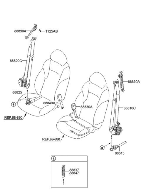 2010 Hyundai Sonata Seat Belt PRETENSIONER,LH Diagram for 88831-3Q000