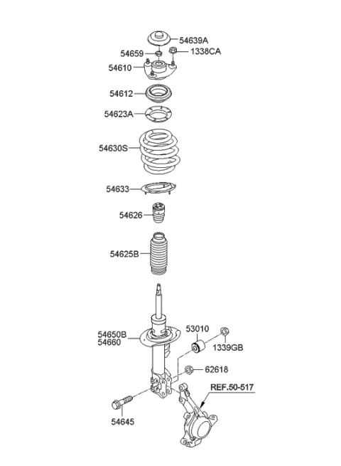 2010 Hyundai Sonata Front Suspension Strut Dust Cover Diagram for 54625-3Q000