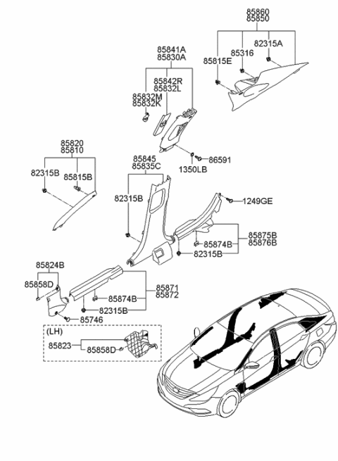 2013 Hyundai Sonata Trim Assembly-Rear Pillar RH Diagram for 85860-3Q000-YDA