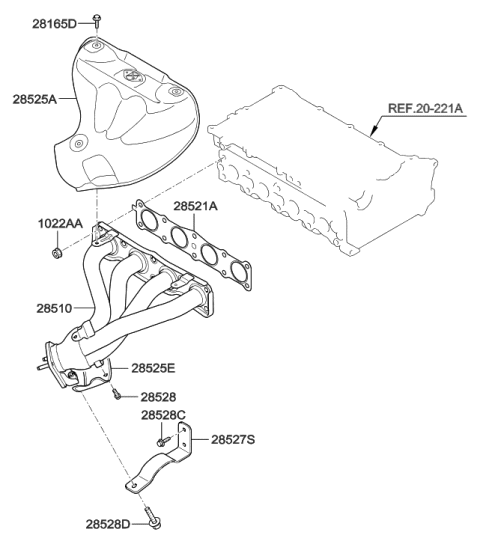 2010 Hyundai Sonata Exhaust Manifold Assembly Diagram for 28511-2G720