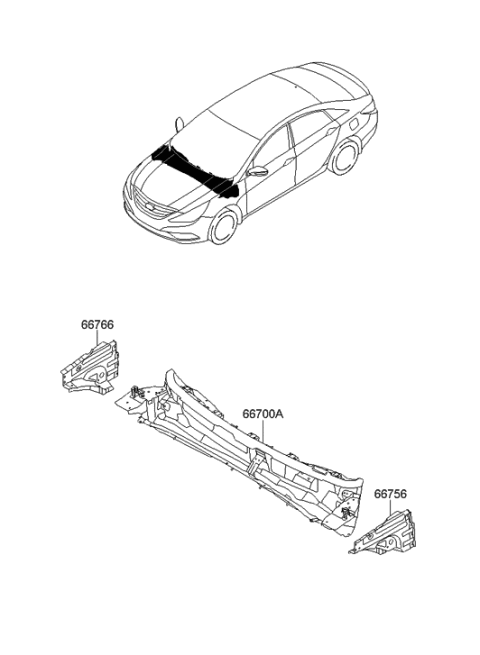 2013 Hyundai Sonata Panel-Cowl Side Outer Upper,RH Diagram for 66766-3S000