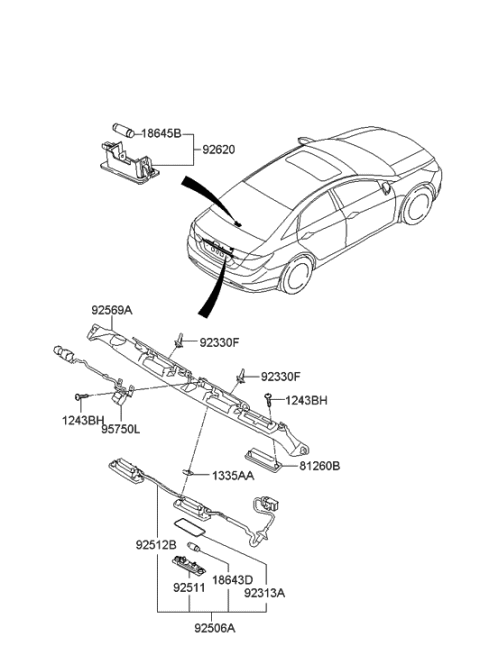 2011 Hyundai Sonata Lamp Assembly-License Plate Diagram for 92501-3S101