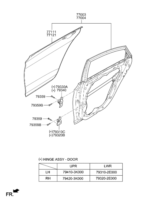 2021 Hyundai Santa Fe Hybrid Hinge Assembly-Rear Door Upper,LH Diagram for 79410-3K000