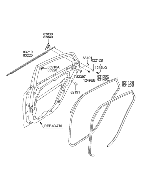 2009 Hyundai Sonata New Body Style Rear Door Moulding Diagram