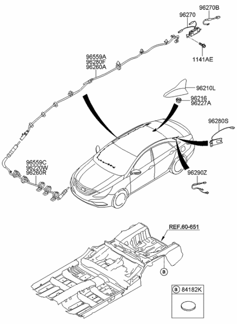 2010 Hyundai Sonata Combination Antenna Assembly Diagram for 96210-3Q000-Y3U