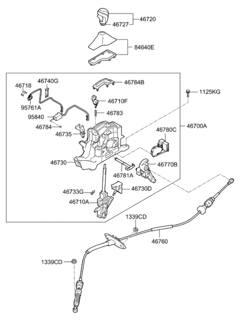 2010 Hyundai Sonata New Body Style Shift Lever Control (ATM) Diagram