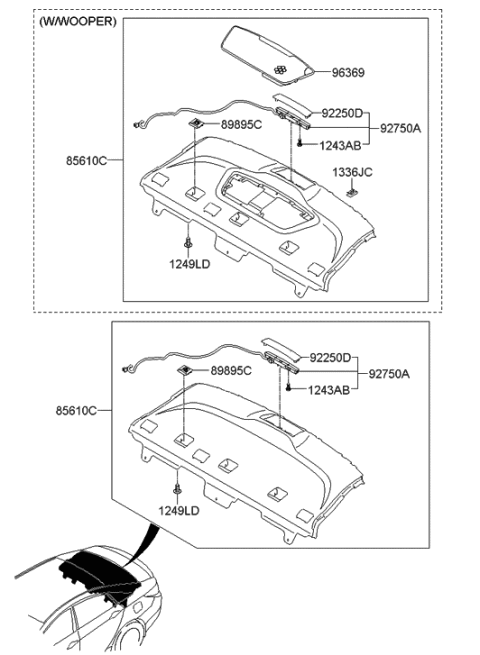 2009 Hyundai Sonata Trim Assembly-Package Tray Rear Diagram for 85610-3Q100-RY