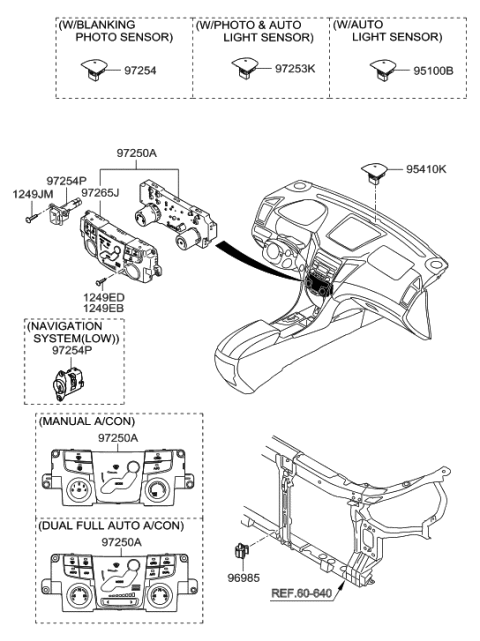 2010 Hyundai Sonata Heater Control Assembly Diagram for 97250-3QMA1-BLH