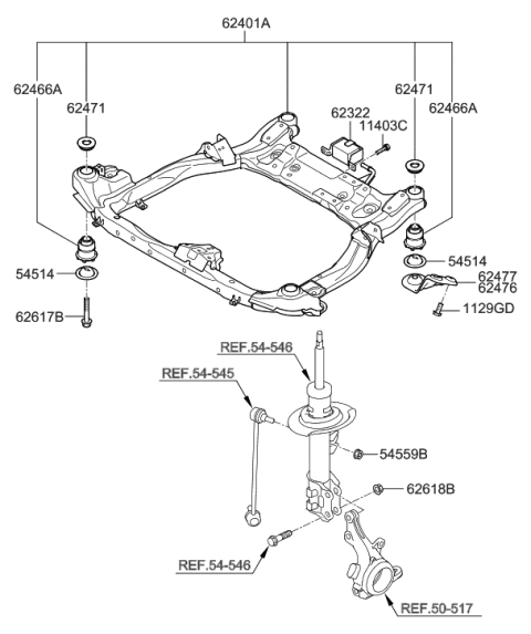2016 Hyundai Genesis Crossmember Complete Diagram for 62405-3Q000