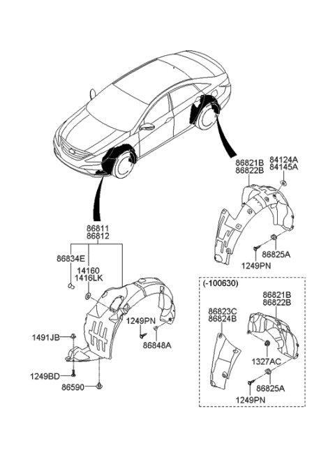 2010 Hyundai Sonata Front Wheel Guard Assembly,Right Diagram for 86812-3Q700