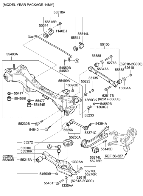 2014 Hyundai Sonata Crossmember Complete-Rear Diagram for 55405-4C151