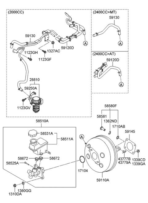 2009 Hyundai Sonata New Body Style Brake Master Cylinder & Booster Diagram
