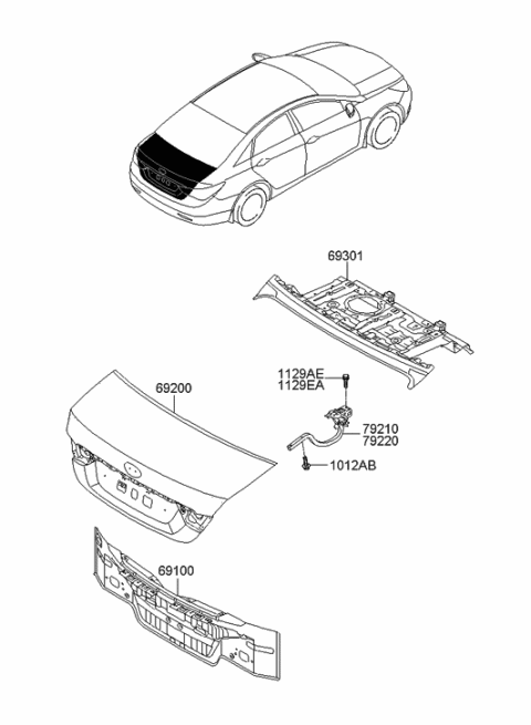 2012 Hyundai Sonata Back Panel & Trunk Lid Diagram