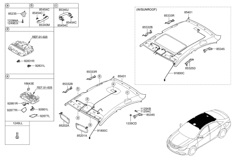 2013 Hyundai Sonata Sunvisor & Head Lining Diagram