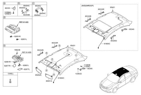 2009 Hyundai Sonata New Body Style Sunvisor & Head Lining Diagram