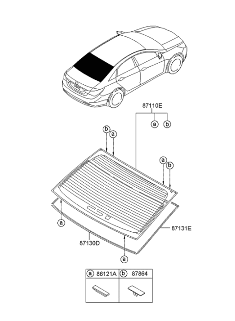 2010 Hyundai Sonata New Body Style Rear Window Glass & Moulding Diagram