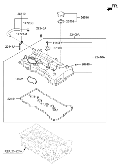 2013 Hyundai Sonata Gasket-Rocker Cover Diagram for 22441-2G670