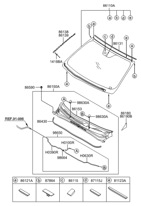 2009 Hyundai Sonata Windshield Glass Diagram