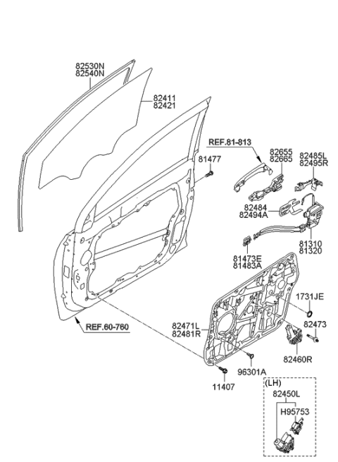 2011 Hyundai Sonata Motor Assembly-Front Power Window,RH Diagram for 82460-3Q000
