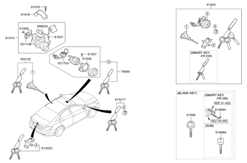 2010 Hyundai Sonata Trunk Lid Lock Assembly Diagram for 81250-3SA00