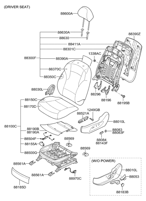 2013 Hyundai Sonata Front Driver Side Seat Cushion Covering Diagram for 88160-3Q040-Y4A