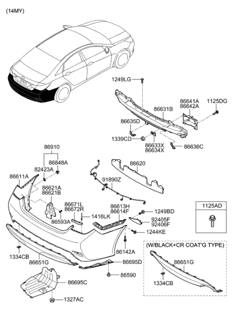 2010 Hyundai Sonata Bracket Assembly-Rear Bumper Side,RH Diagram for 86614-4Q000