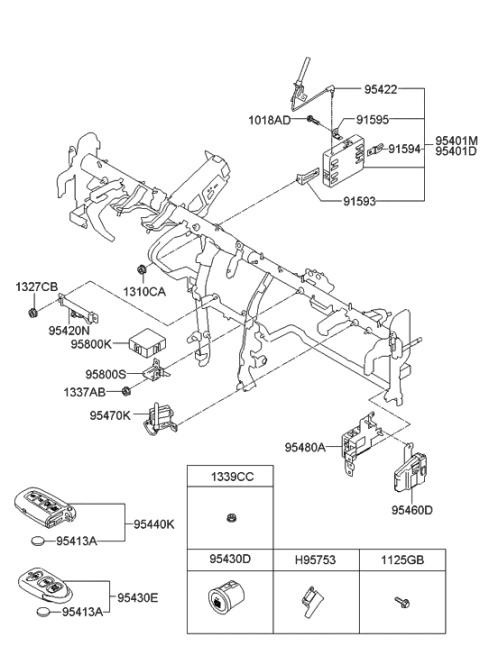 2009 Hyundai Sonata Keyless Entry Transmitter Assembly Diagram for 95430-3Q001