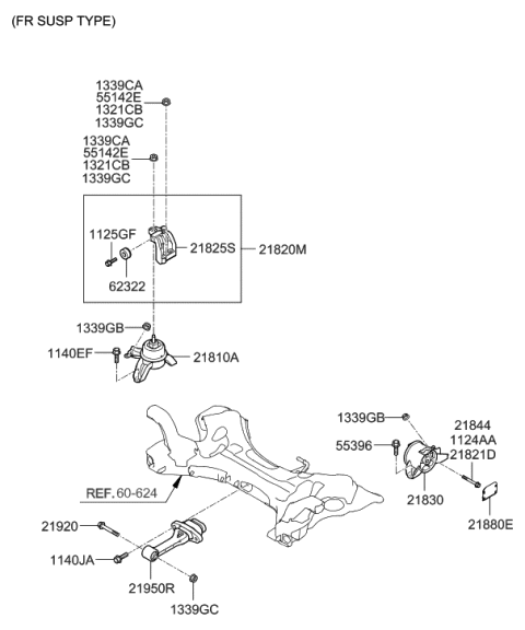 2011 Hyundai Sonata Bracket Assembly-Roll Rod Diagram for 21950-2T000