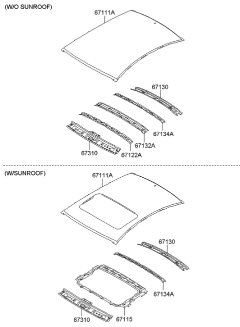2010 Hyundai Sonata Rail-Roof Front Diagram for 67121-3Q020