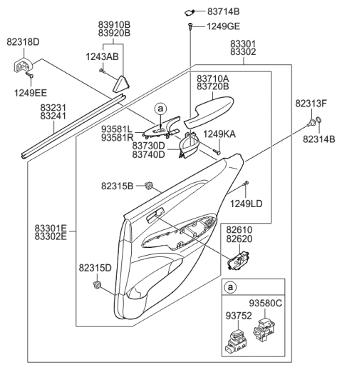 2016 Hyundai Genesis Power Window Switch Assembly, Rear Diagram for 93580-3S000-YDA