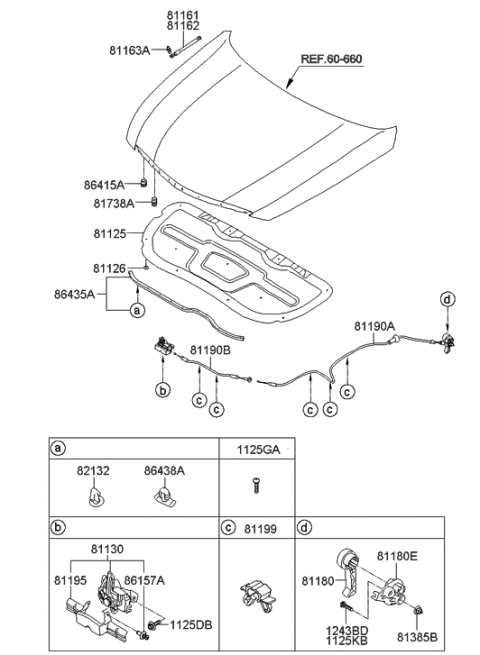 2023 Hyundai Santa Fe Hybrid Handle Assembly-Hood Latch Release Diagram for 81181-2B000-HZ