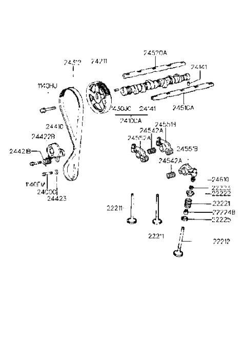 1998 Hyundai Accent Camshaft & Valve Diagram 1