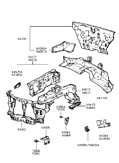 1999 Hyundai Accent Panel COMPL-Radiator Diagram for 64100-22311