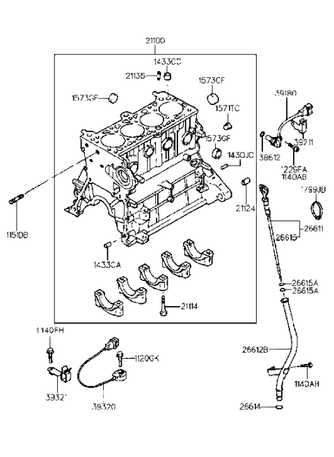 1998 Hyundai Accent Cylinder Block (SOHC) Diagram 2