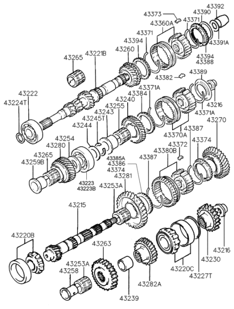 1994 Hyundai Accent Gear Assembly-5TH Speed Diagram for 43240-22011