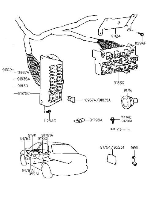 1999 Hyundai Accent Relay Box Assembly Diagram for 91830-22A00