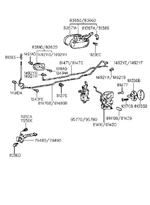 1997 Hyundai Accent Actuator Assembly-Rear Door,RH Diagram for 95780-22011