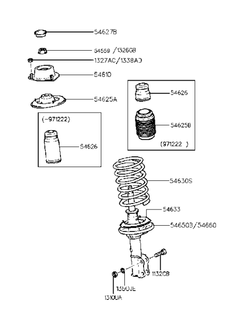 1999 Hyundai Accent Rubber Bumper Diagram for 54626-22000