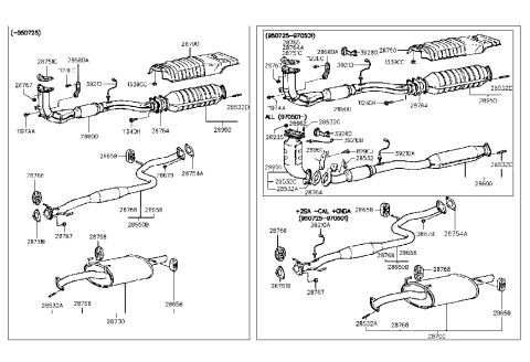 1997 Hyundai Accent Tail With Muffler Pipe Diagram for 28700-22100