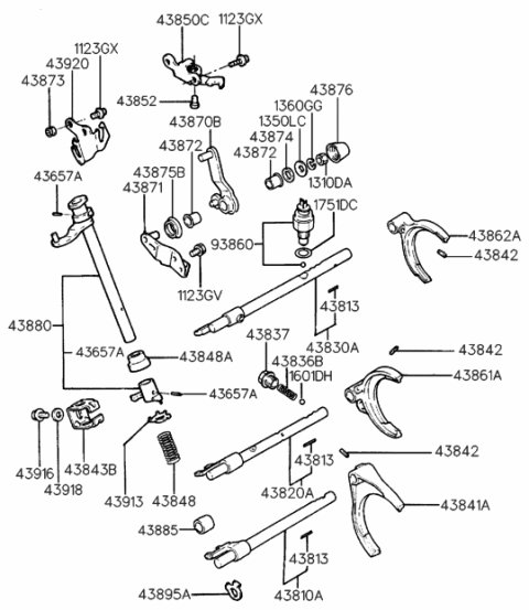 1997 Hyundai Accent Pin-Lock Diagram for 43657-44000