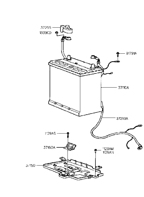 1999 Hyundai Accent Tray Assembly-Battery Diagram for 37150-22000