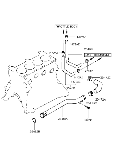 1997 Hyundai Accent Pipe Assembly-Coolant Bypass Diagram for 25435-22050