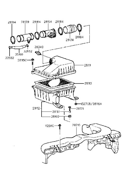 1996 Hyundai Accent Sensor Assembly-Air Flow Diagram for 28164-22060