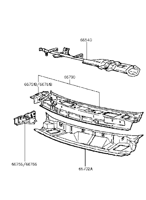 1995 Hyundai Accent Crossmember Assembly-Cowl Diagram for 66540-22300