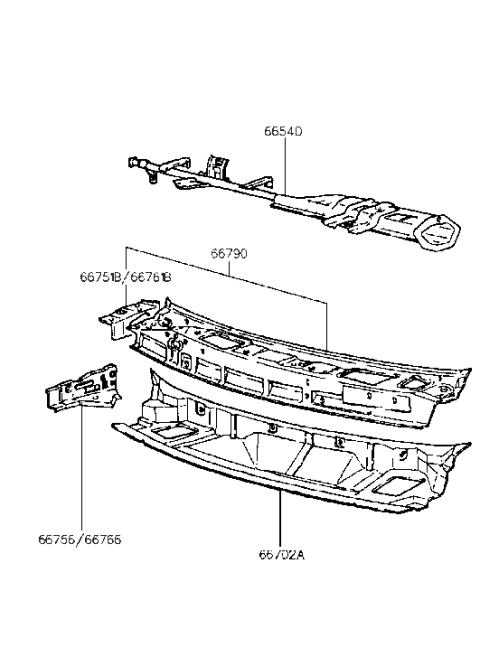 1999 Hyundai Accent Crossmember Assembly-Cowl Diagram for 66540-22300